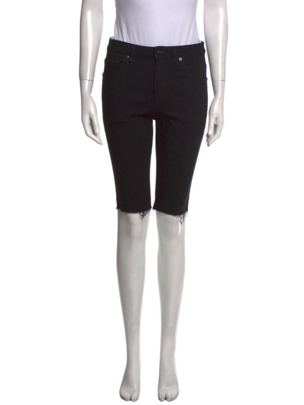 Saint Laurent Black Knee-Length Raw Hem Denim Shorts